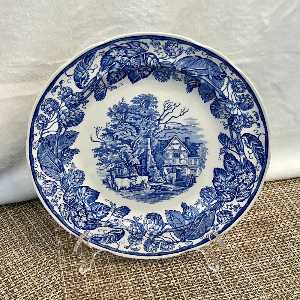 NOT FOR SALE - two Spode England Blue plates LUCANO and RURAL SCENES.